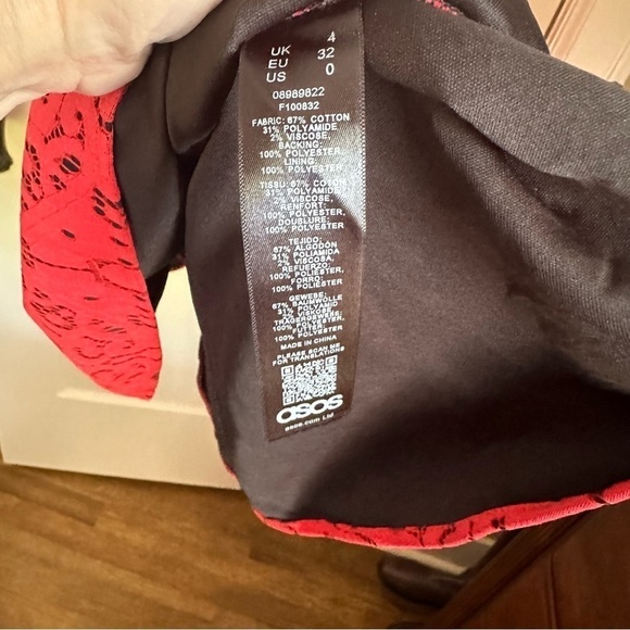 ASOS Dress Spaghetti Strap Red Floral Corset Bodice Sz 0 - Picture 7 of 11